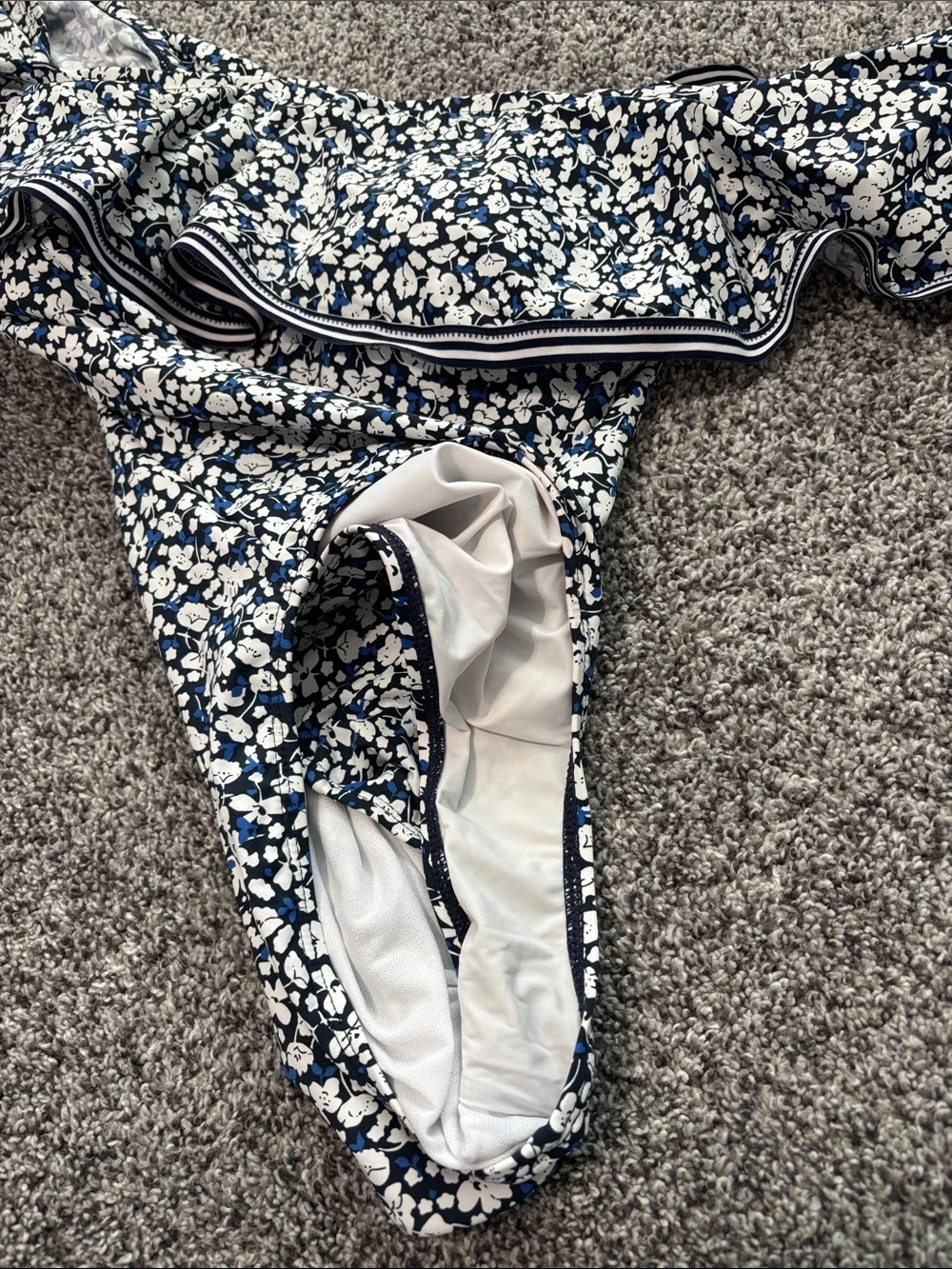 EUC Ralph Lauren Blue Floral Print Off the Shoulder Swimsuit Size 8